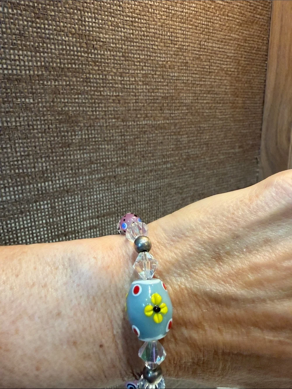 Colorful Glass Bead Bracelet with “evil eye” Charm